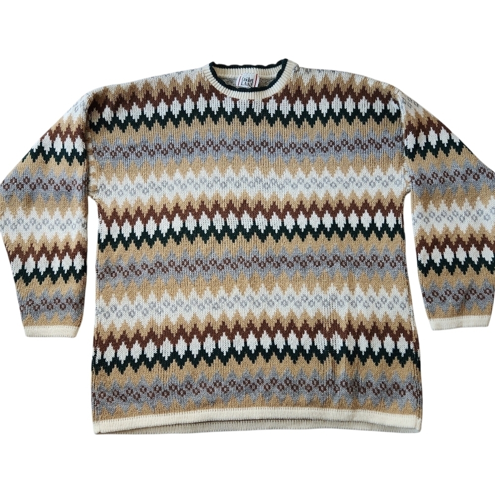 Vintage Academia Geometric Cricket Lane Knit Grandma Sweater